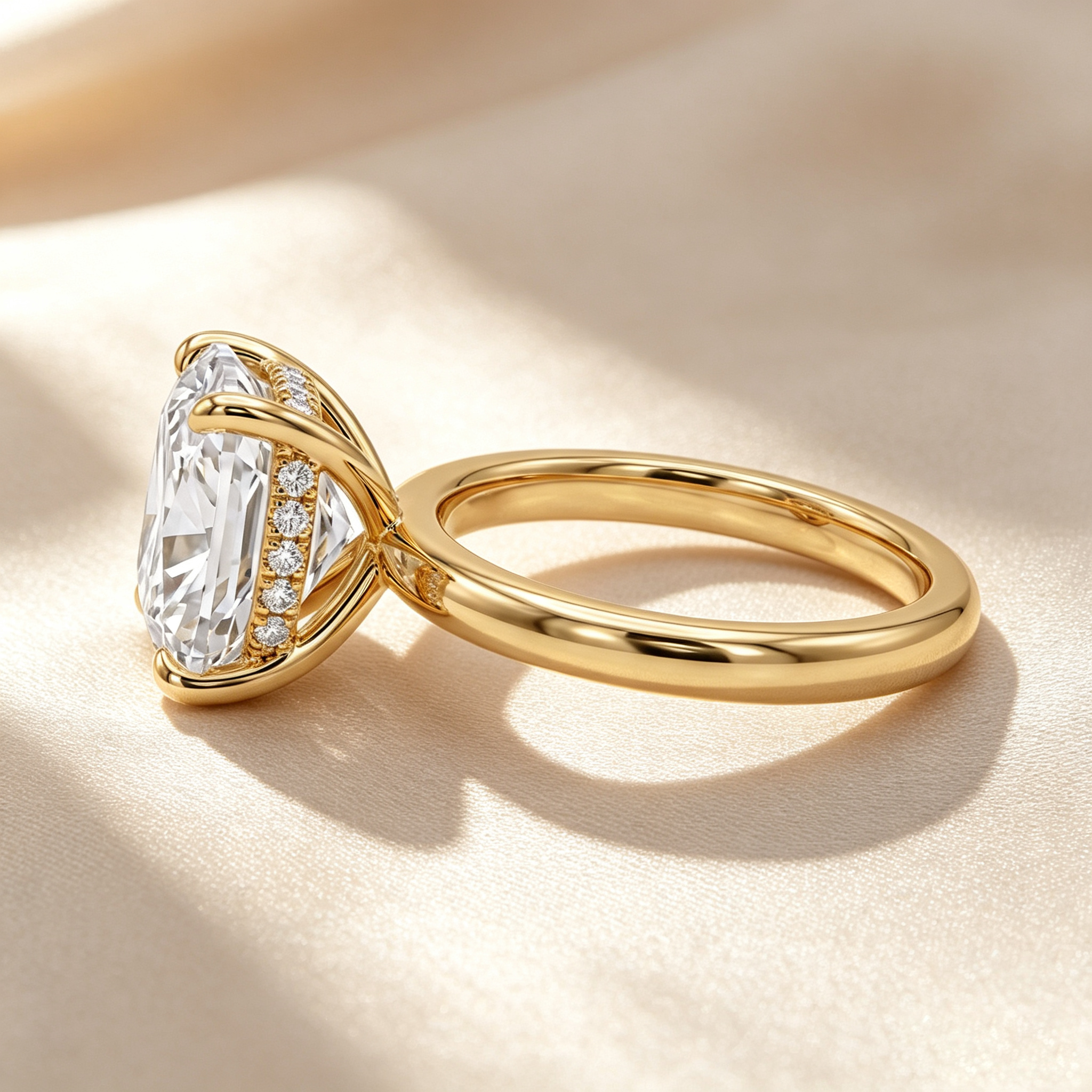Cushion Cut Hidden Pavé Solitaire Ring