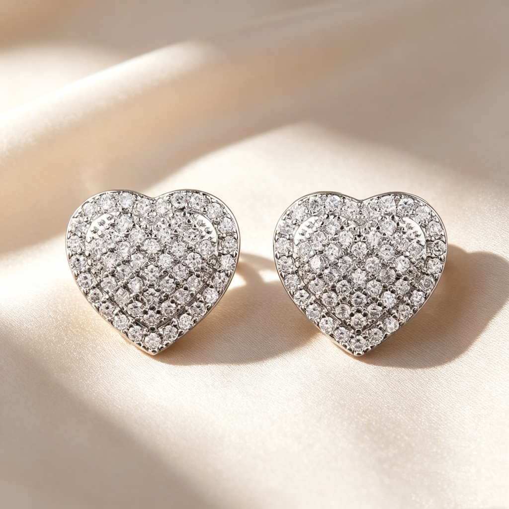 Double Heart Pavé Necklace & Earrings