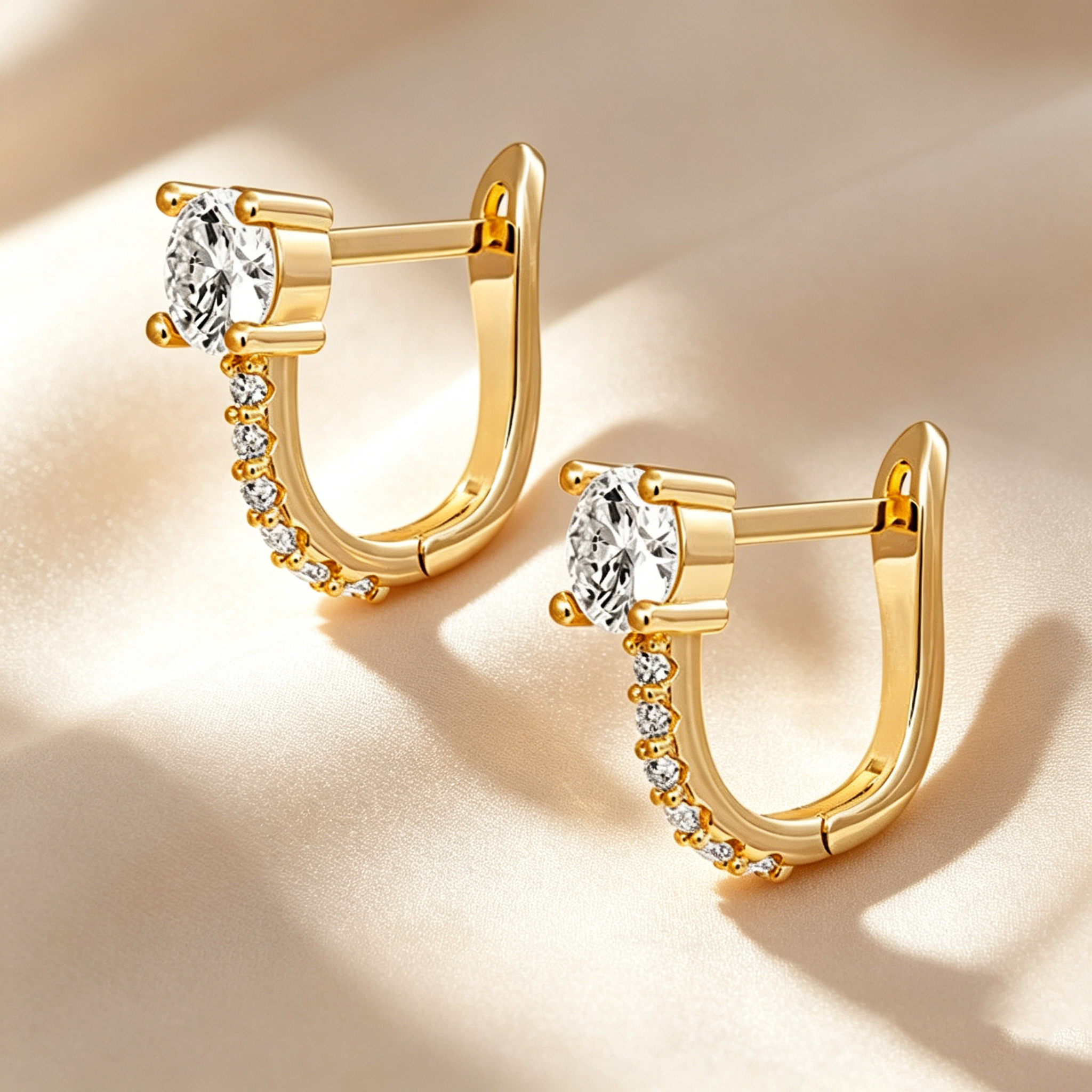 4-Prong Round Drop Huggie Earrings
