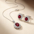 Silver Ruby Floral Jewelry Set