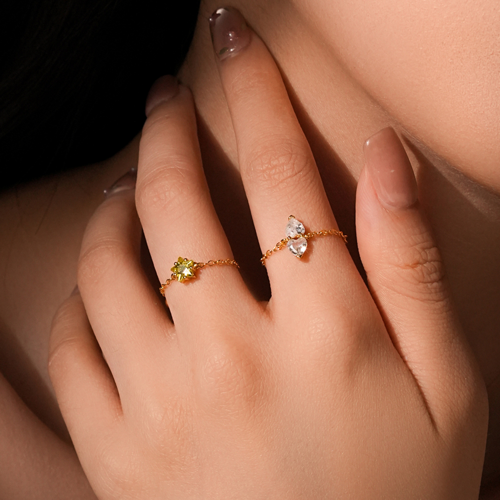 Pull-out adjustable heart star ring