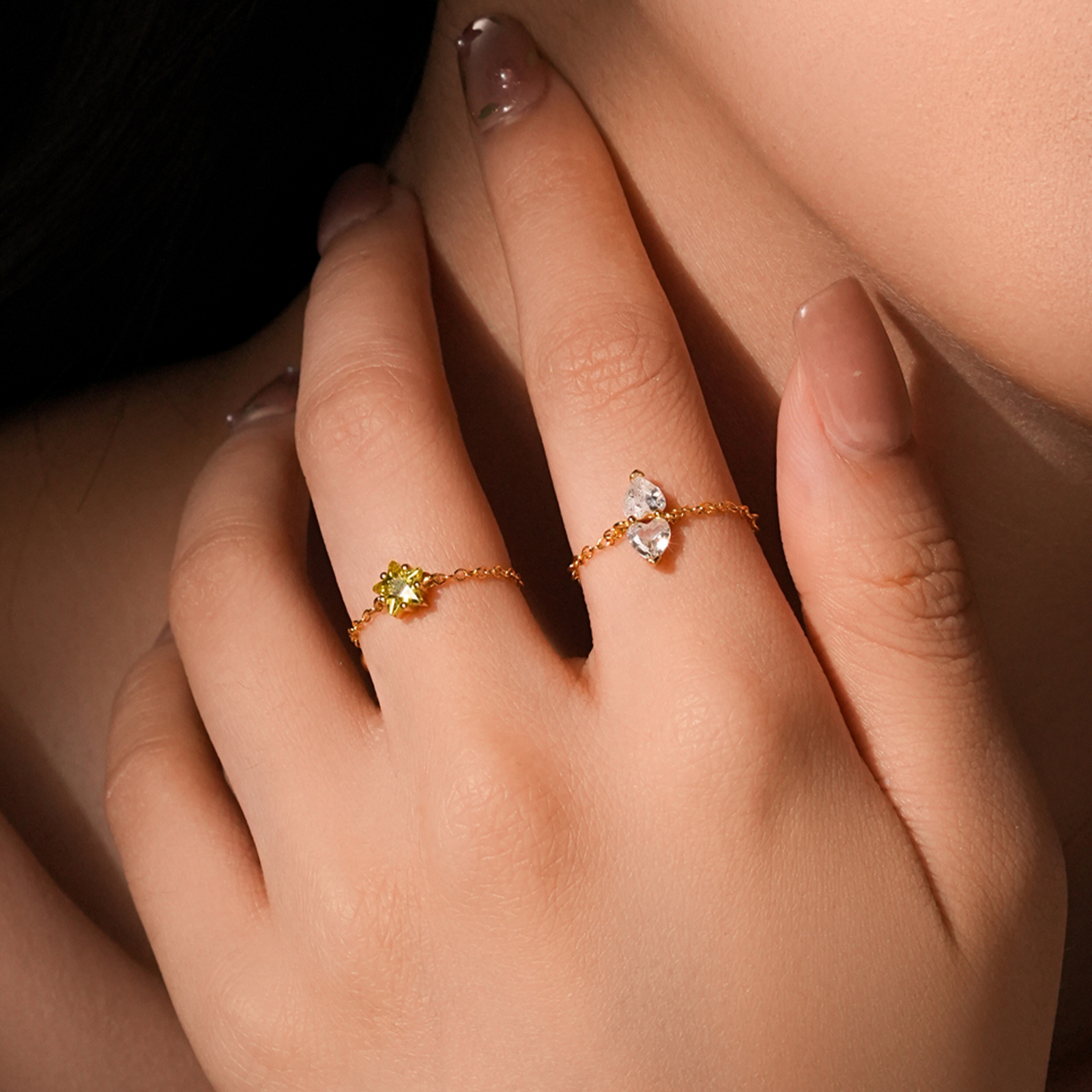 Pull-out adjustable heart star ring