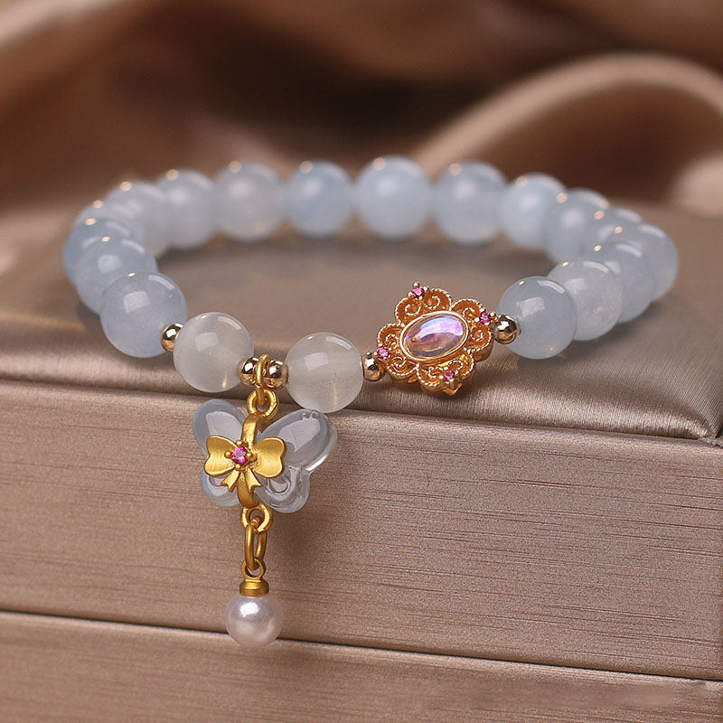 Bow Natural Emerald Jade Stone Bracelet