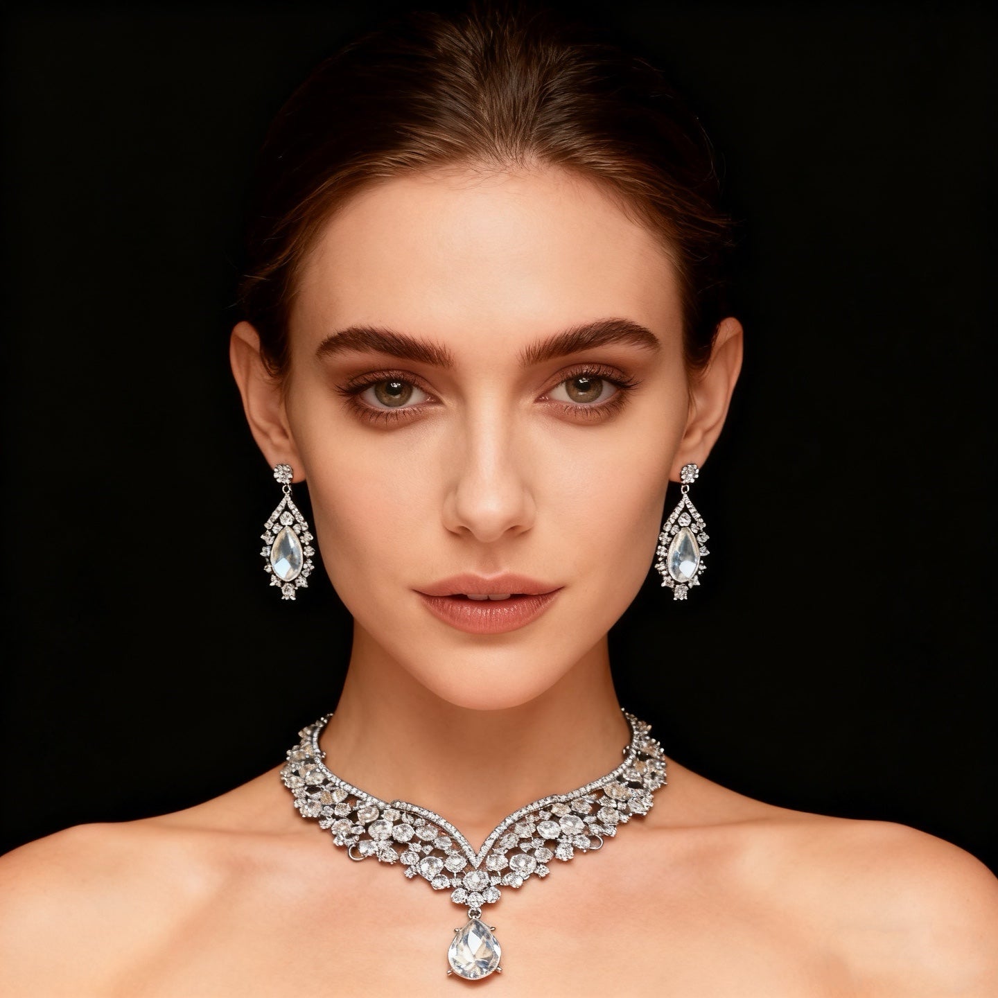 Clear Crystal & Diamond Necklace & Earring Set