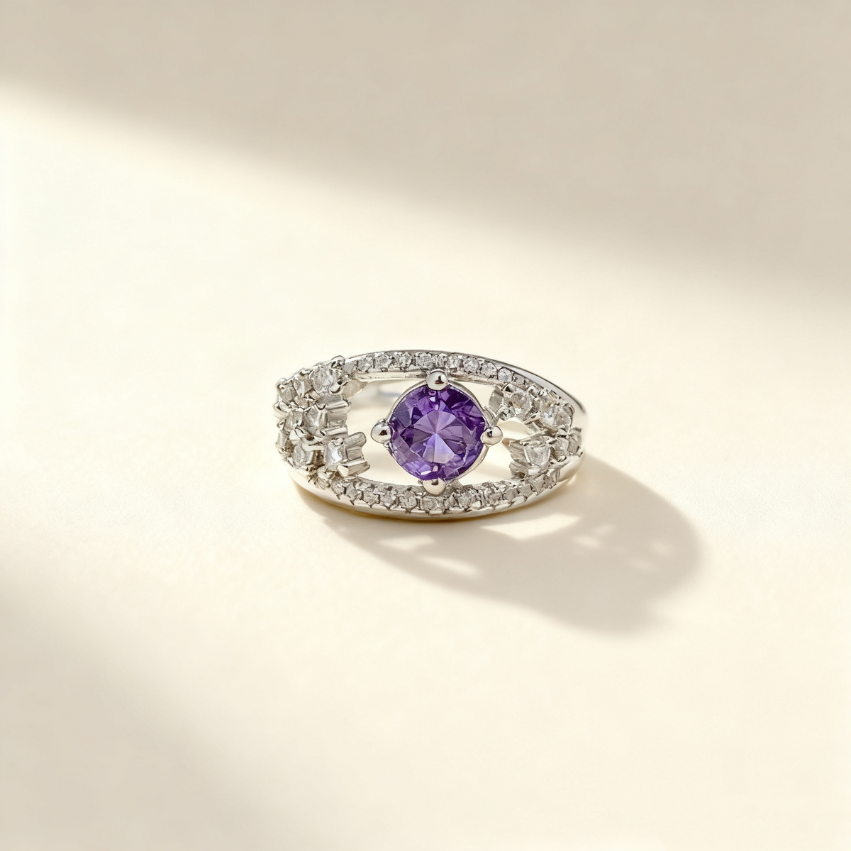 Amethyst Crystal & Diamond Ring