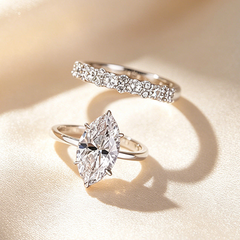 Marquise-cut two-piece ring set that can be stacked