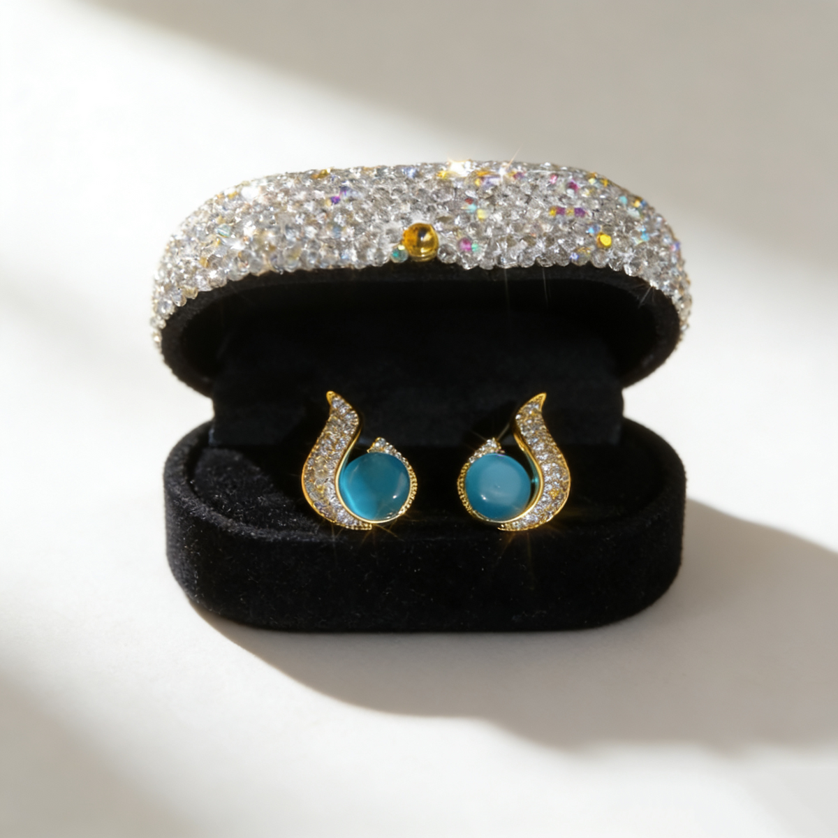 Elegant Sea Blue Gemstone Stud Earrings