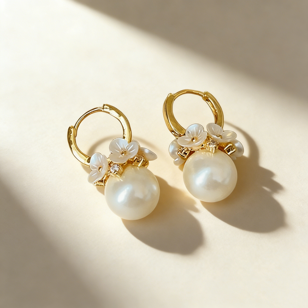 Flower and Pearl Earrings