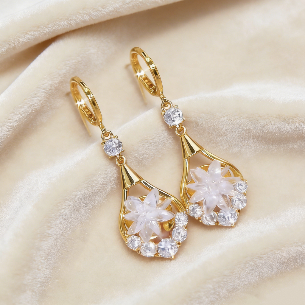 Frosted Flower Natural Crystal Earrings