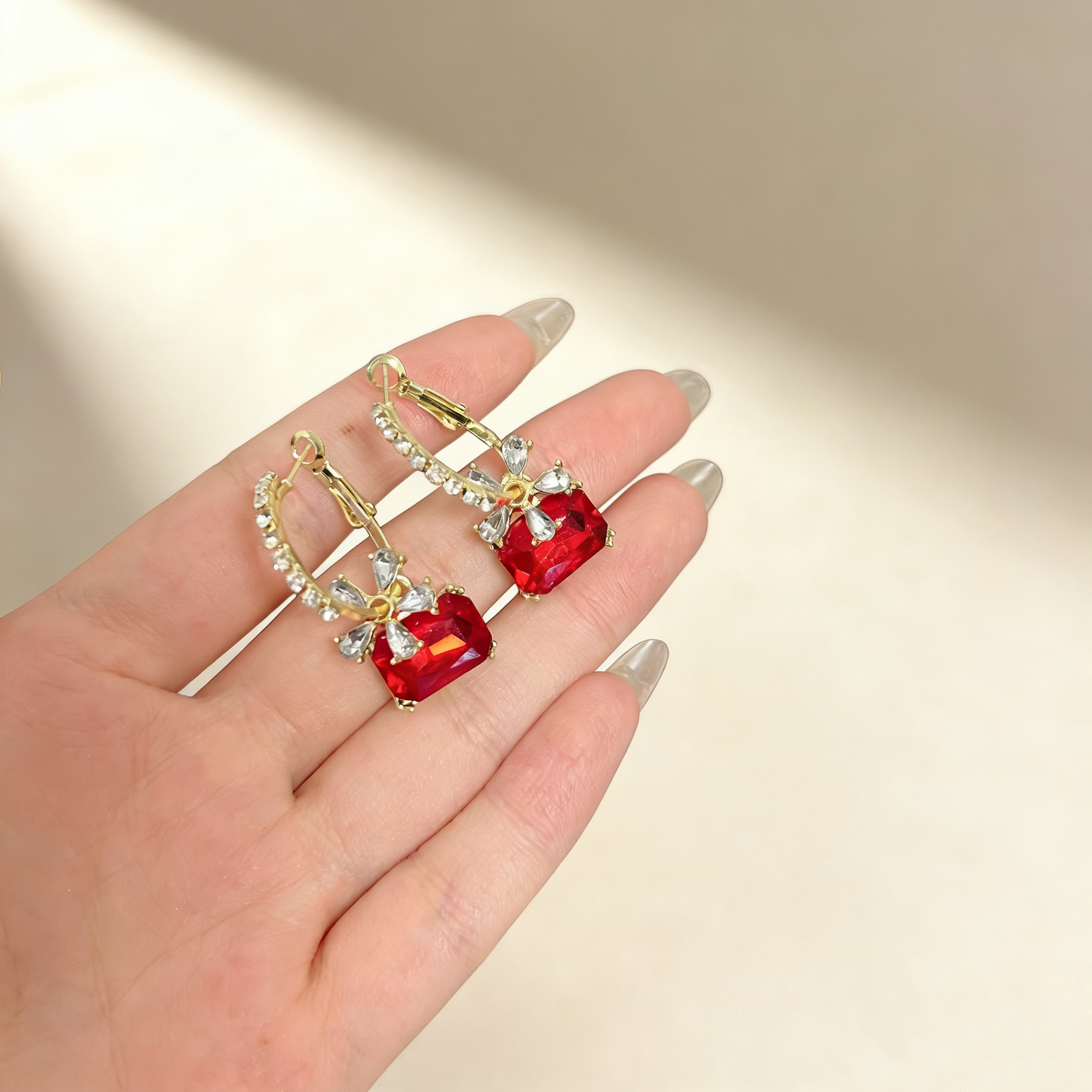 Square Gemstone Floral Earrings