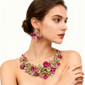 Crystal Flower Cluster Necklace & Earring Set