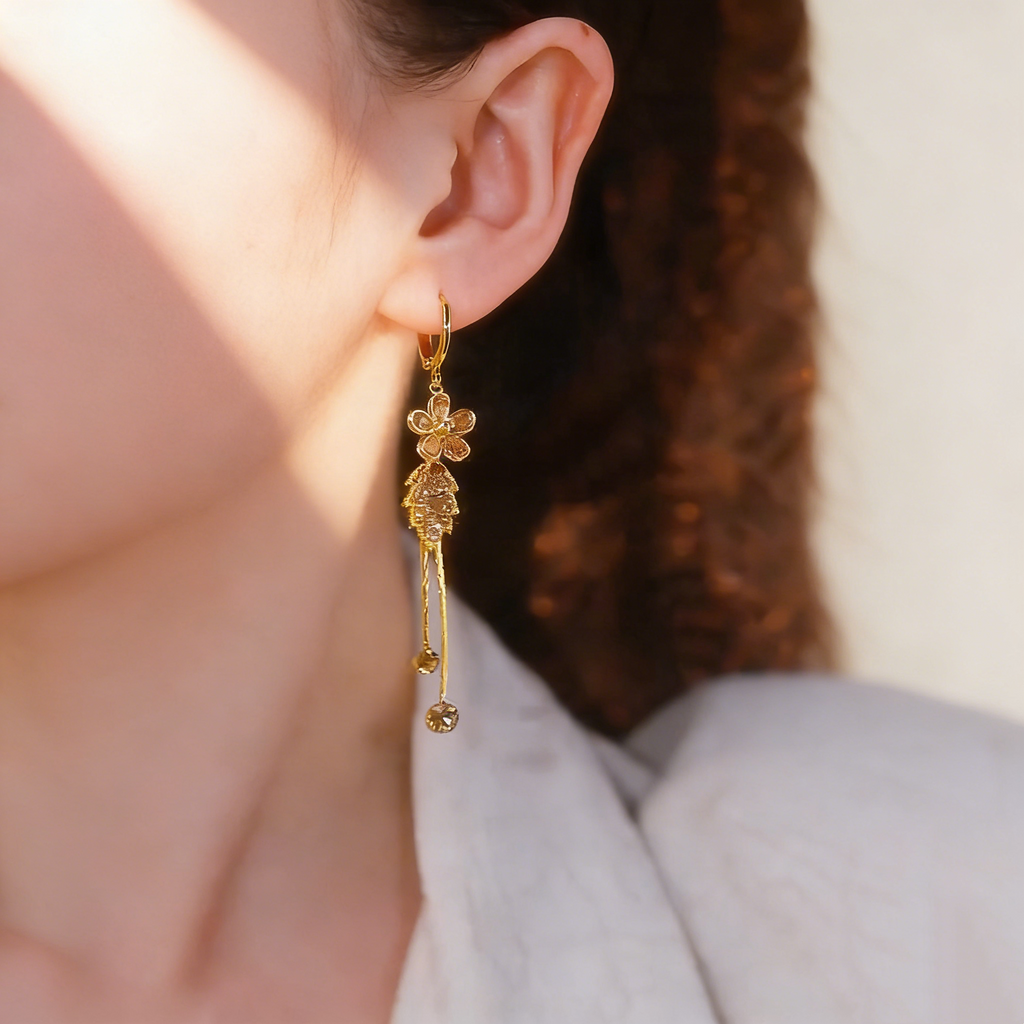 Double Floral Tassel Earrings