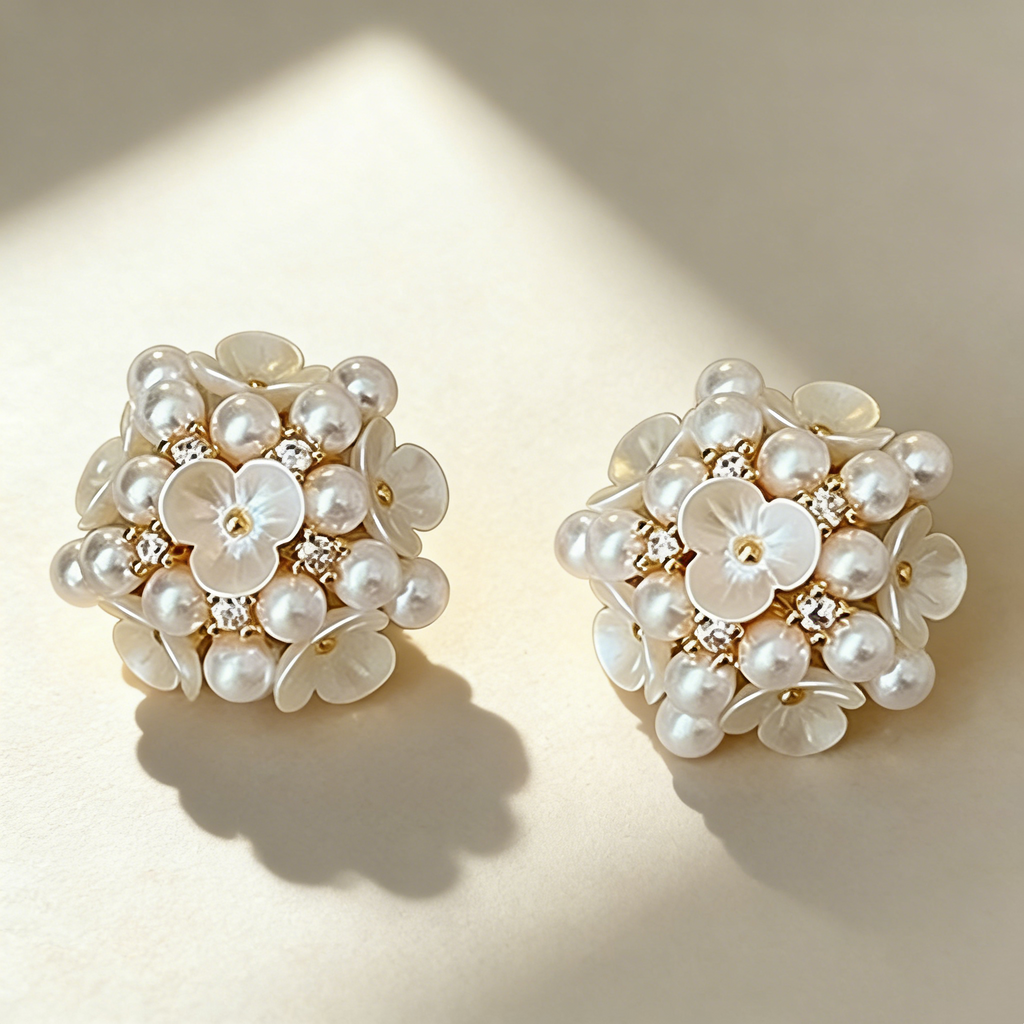 Flower and Pearl Earrings