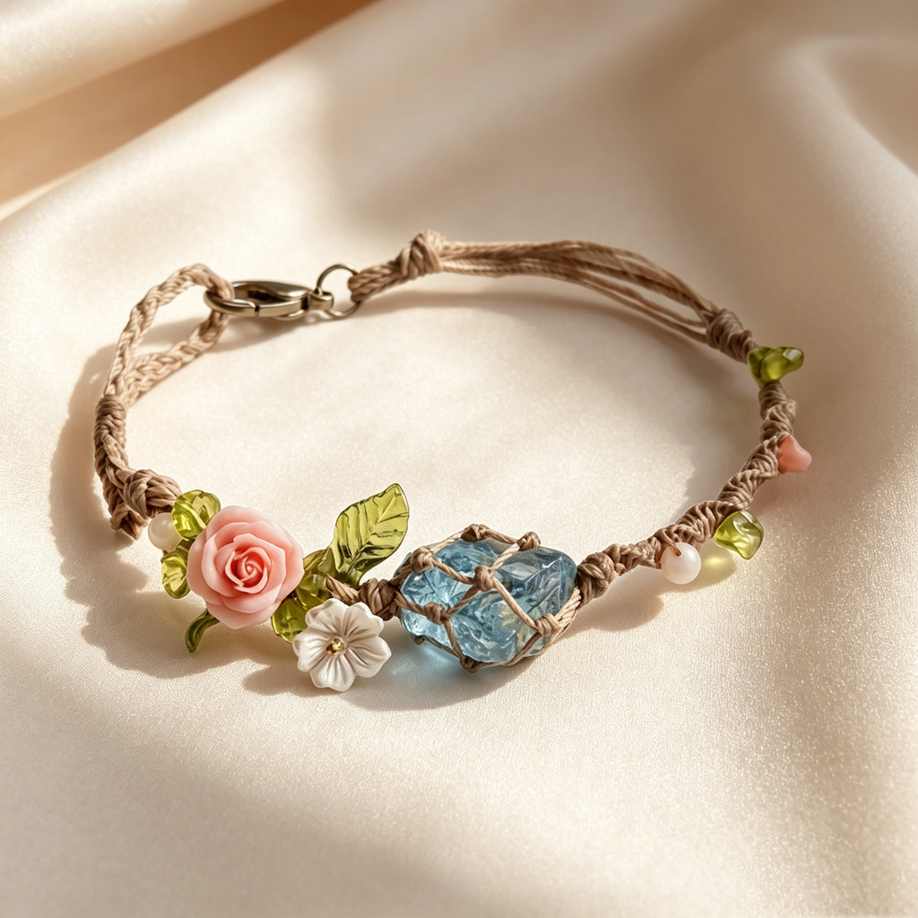 Natural Crystal Woven Flower Bracelet