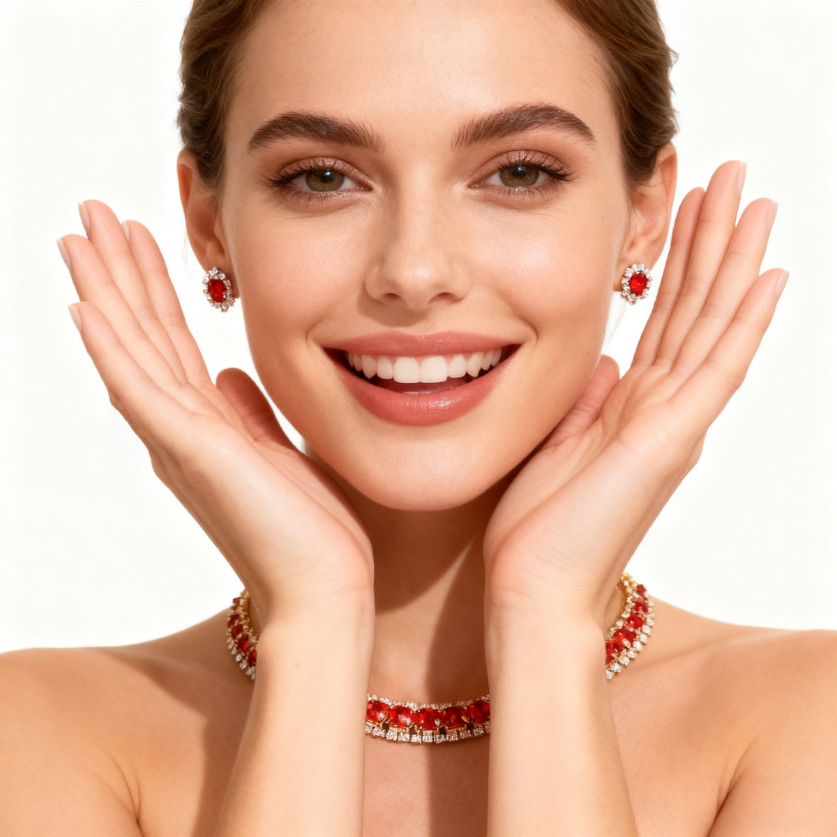 Red Crystal Diamond Necklace & Earring Set