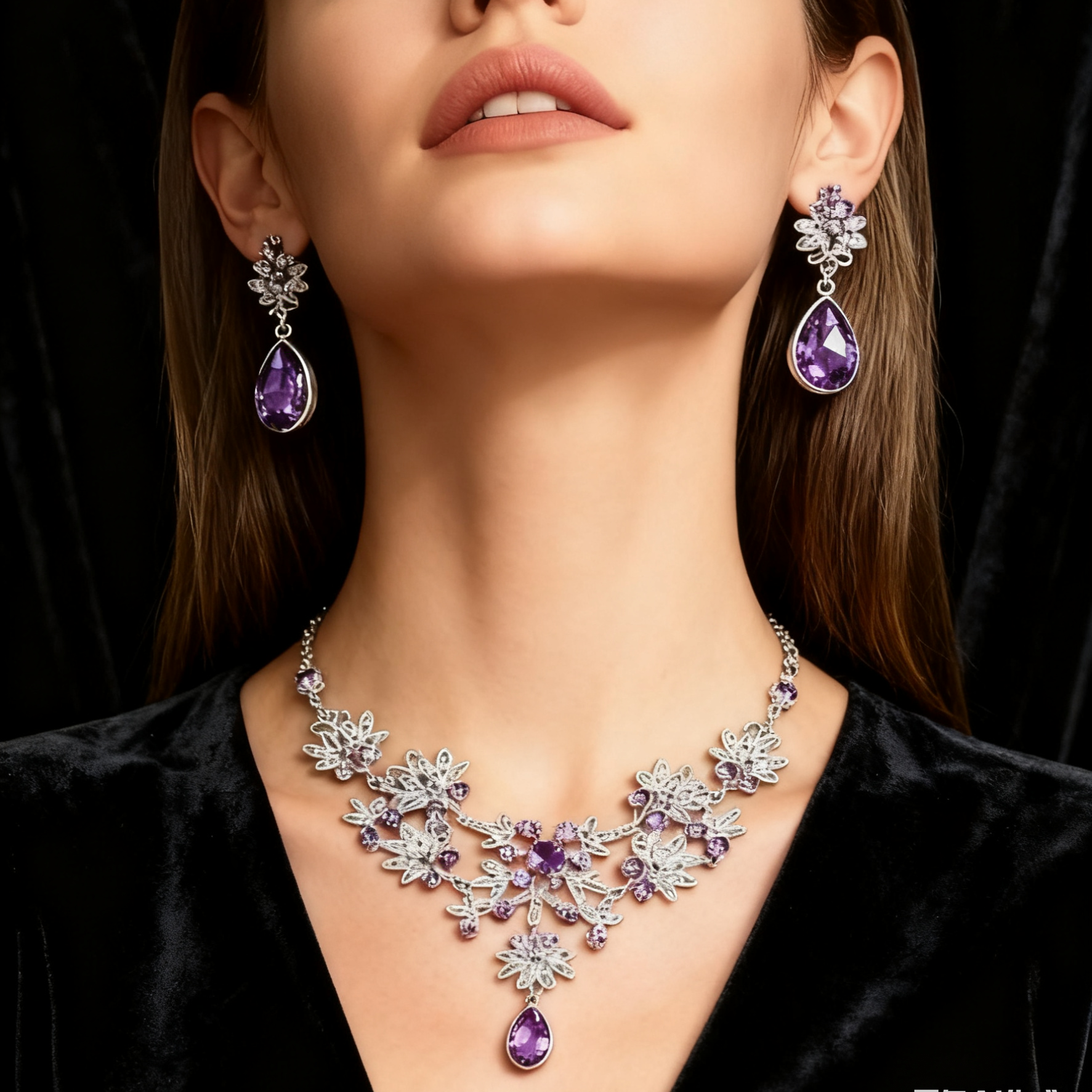 Amethyst Diamond Necklace & Earring Set