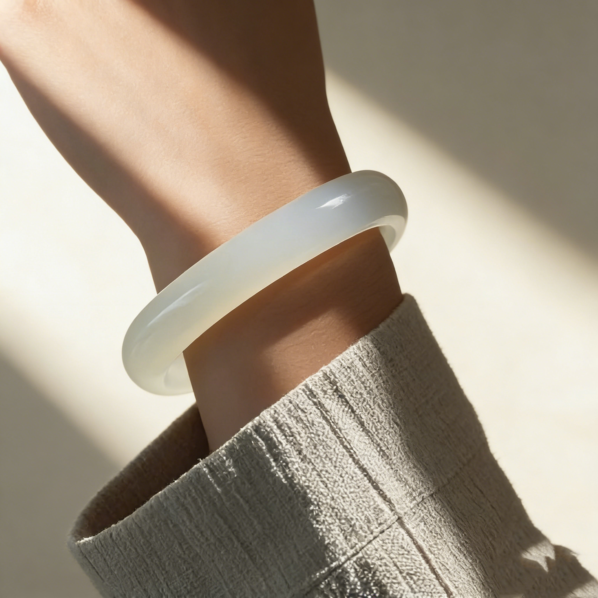 Moonlight White Jade Bangle