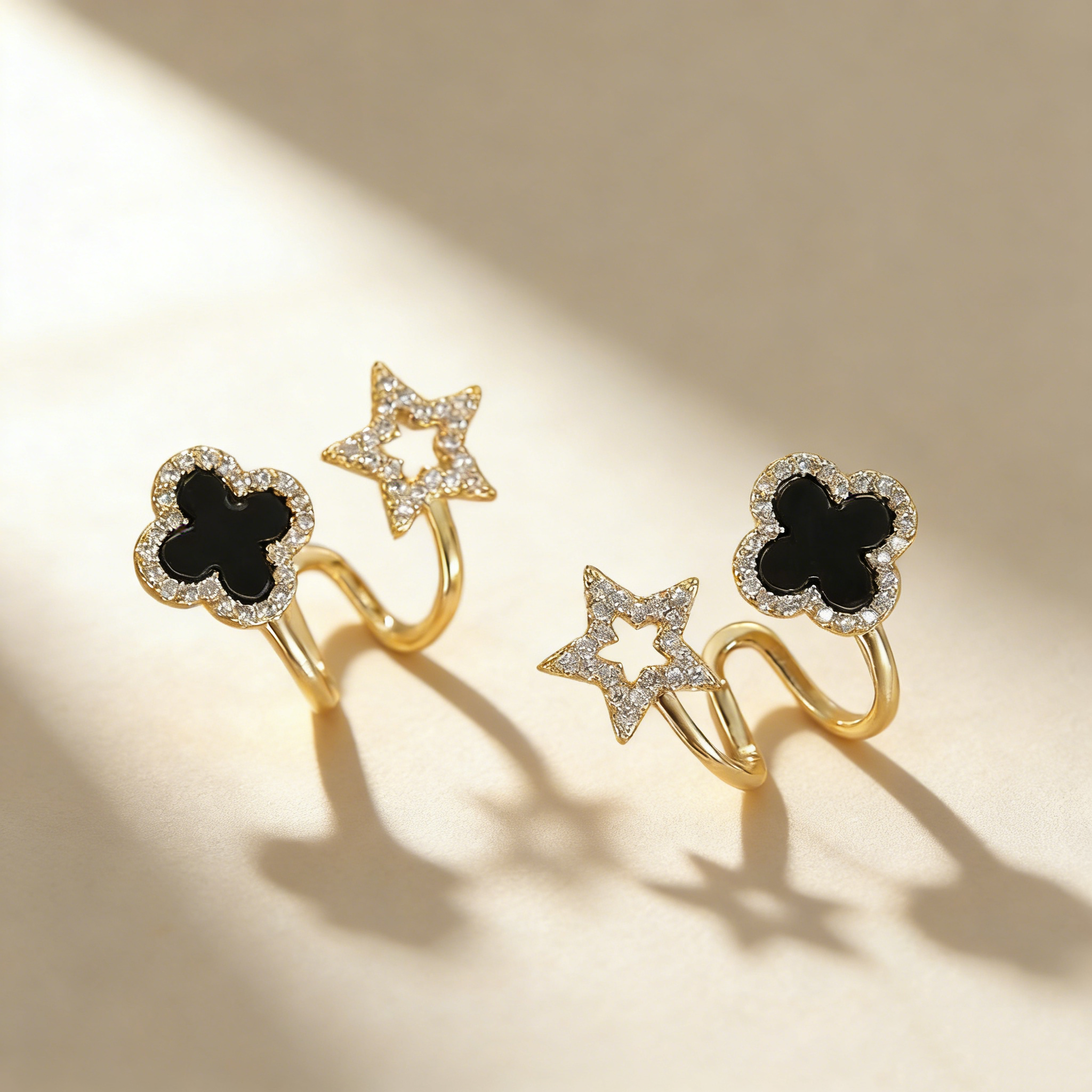 Four-Leaf Clover & Star Earrings