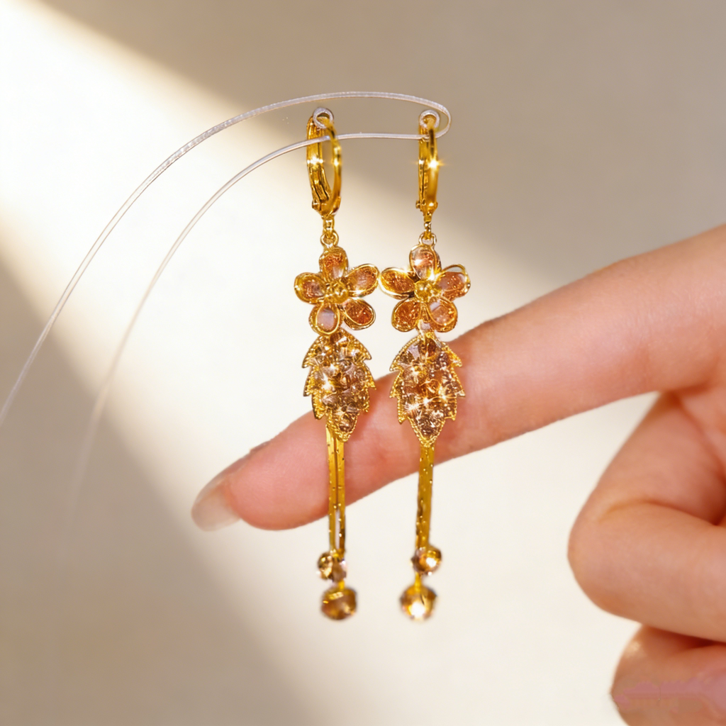 Double Floral Tassel Earrings