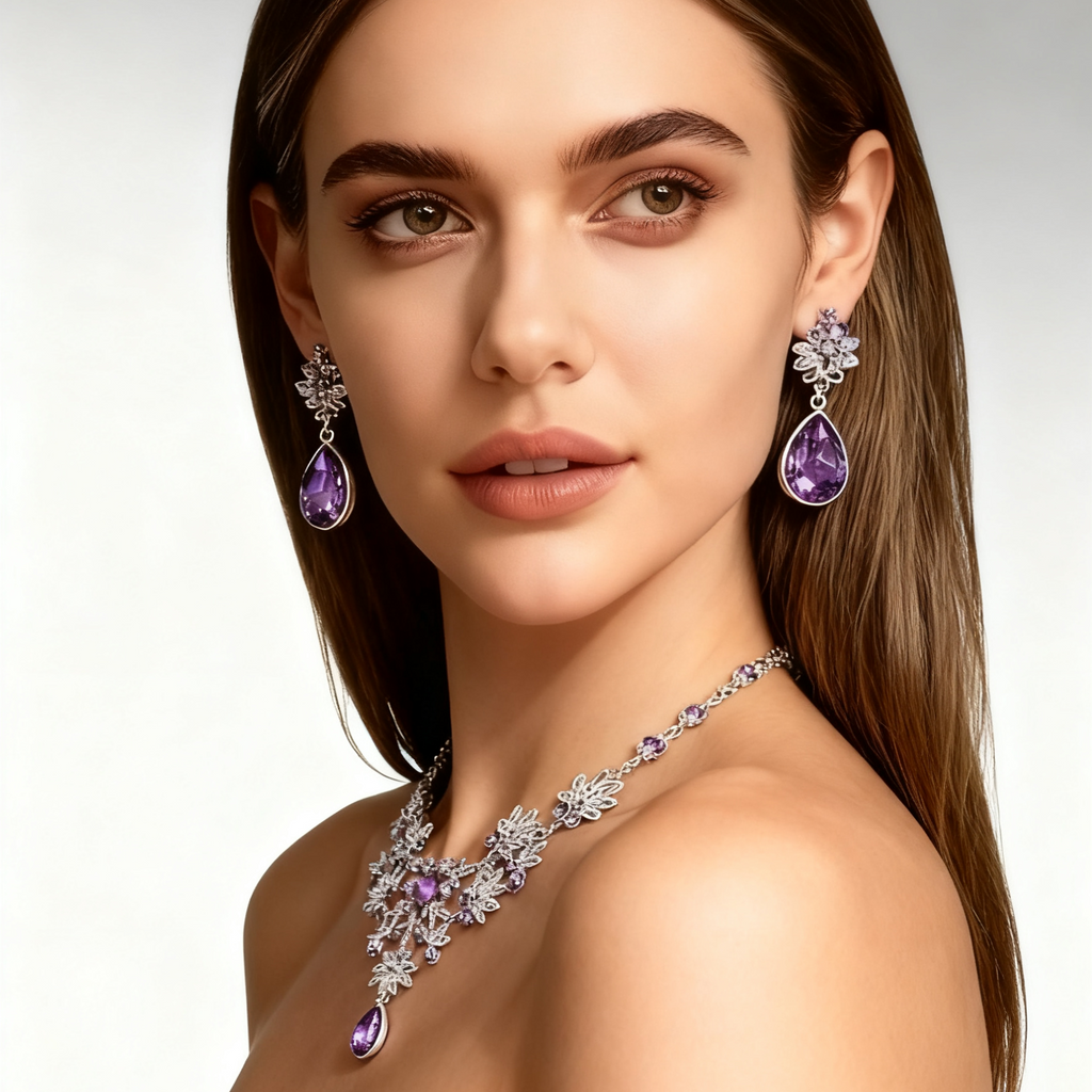 Amethyst Diamond Necklace & Earring Set