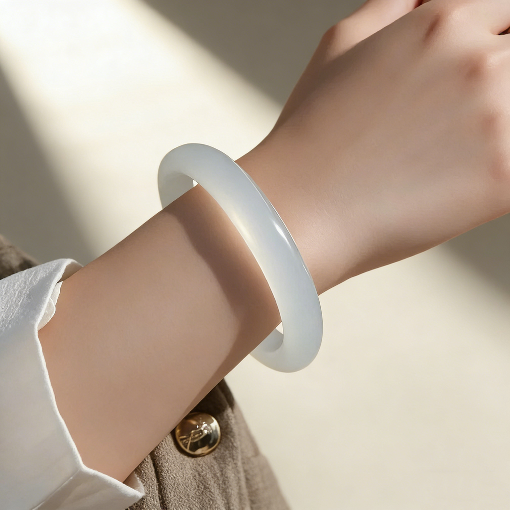 Moonlight White Jade Bangle