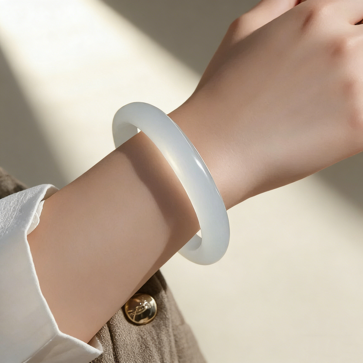 Moonlight White Jade Bangle
