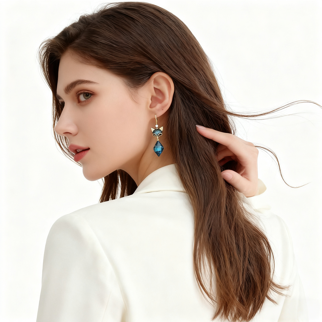 Blue Crystal Fox Earrings