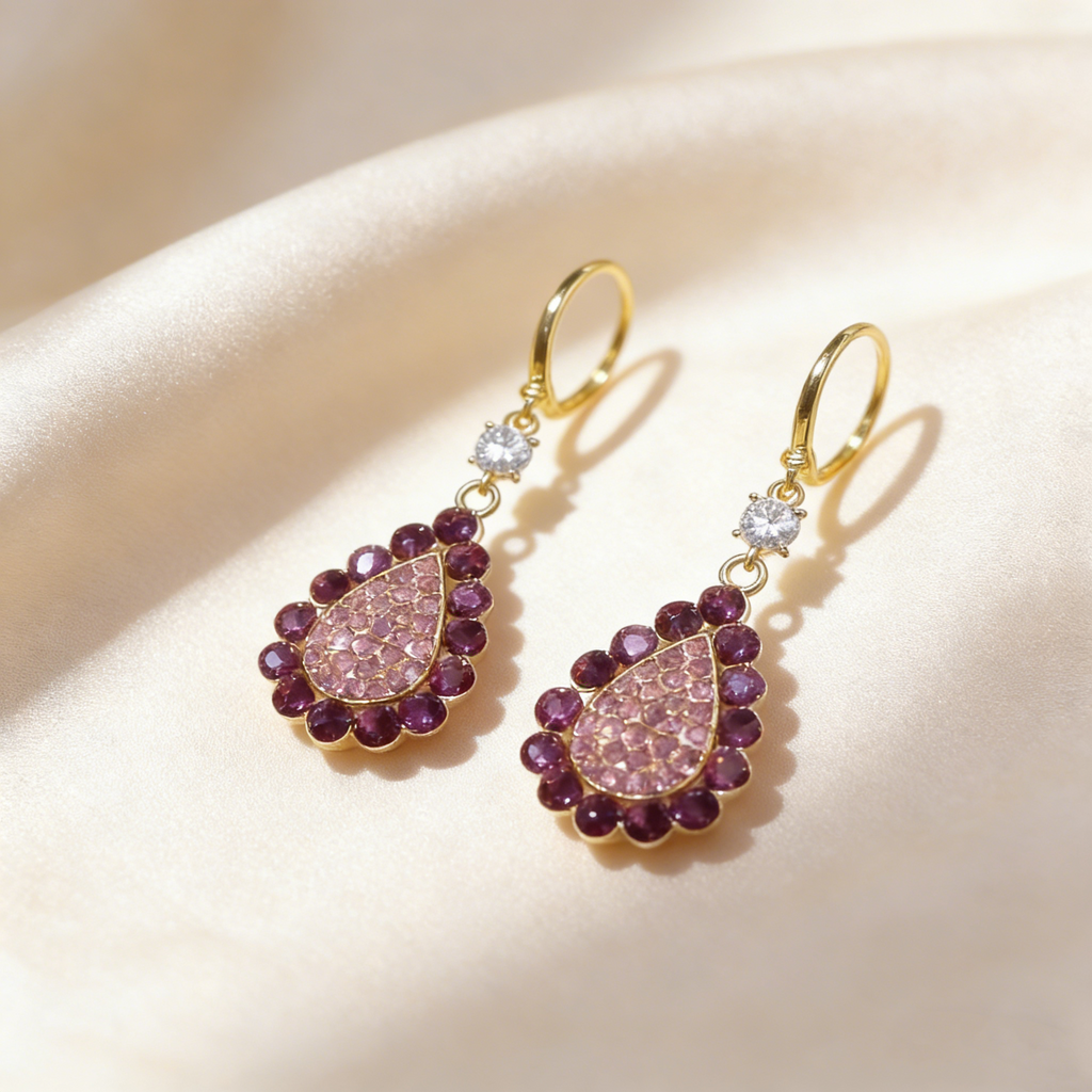 Timeless Elegance Purple Crystal Teardrop Earrings