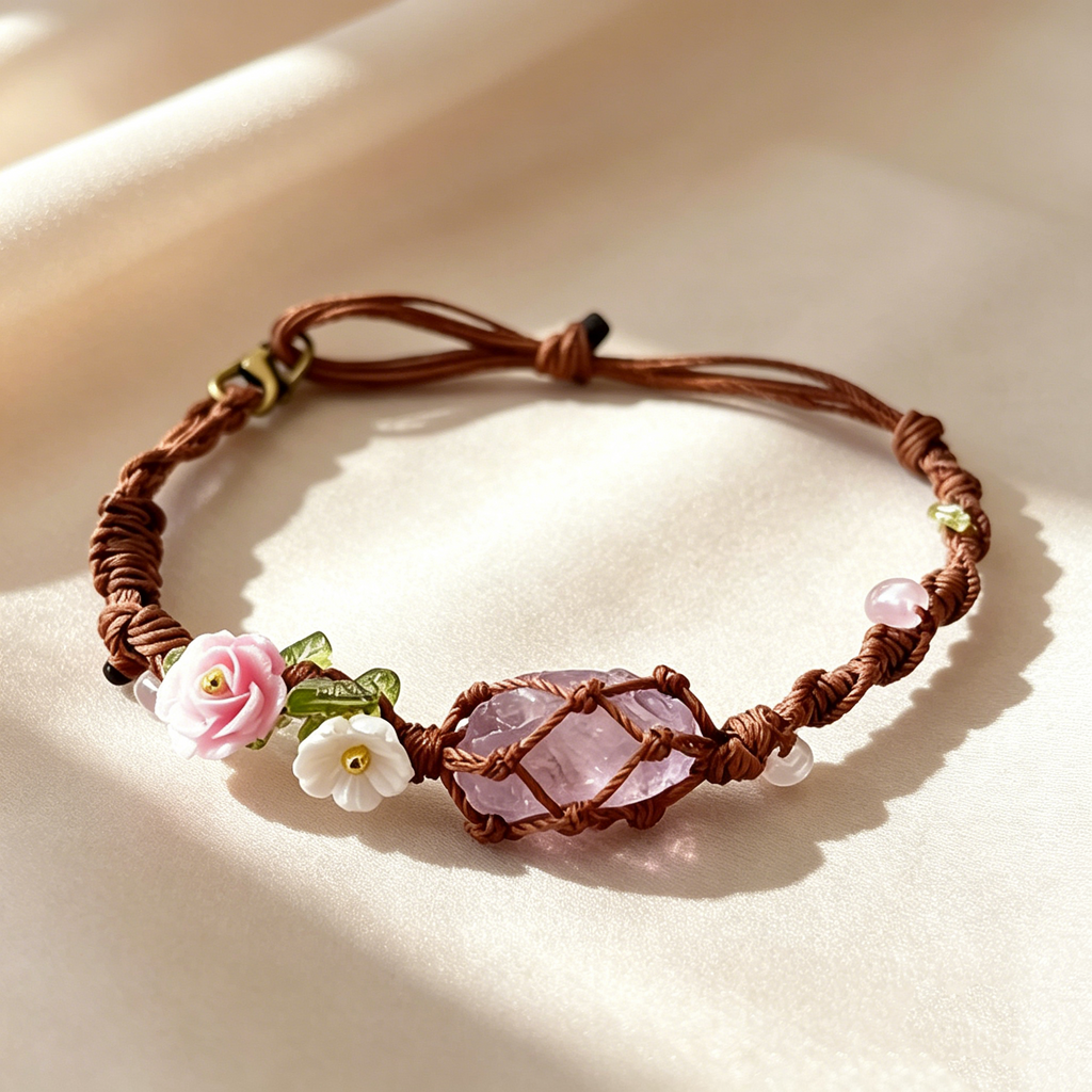 Natural Crystal Woven Flower Bracelet