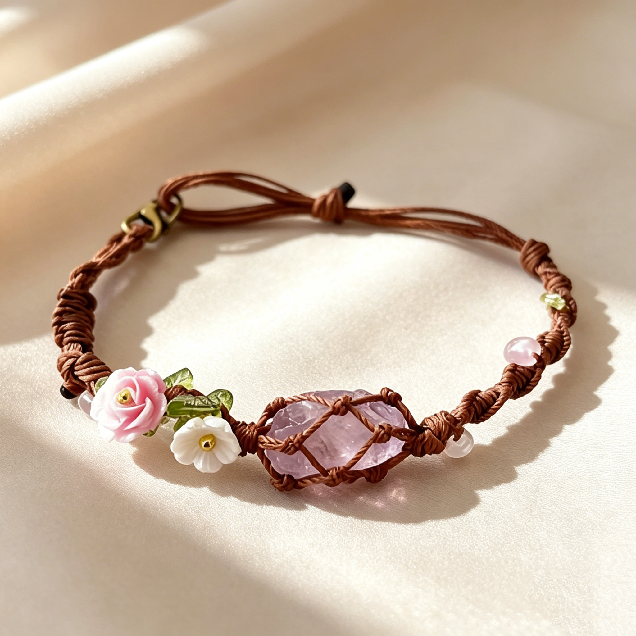Natural Crystal Woven Flower Bracelet