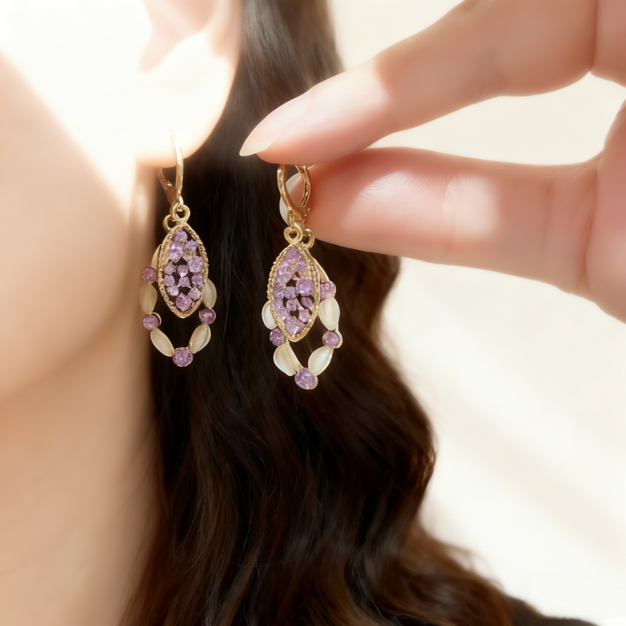 Amethyst Double-Layer Tassel Earrings
