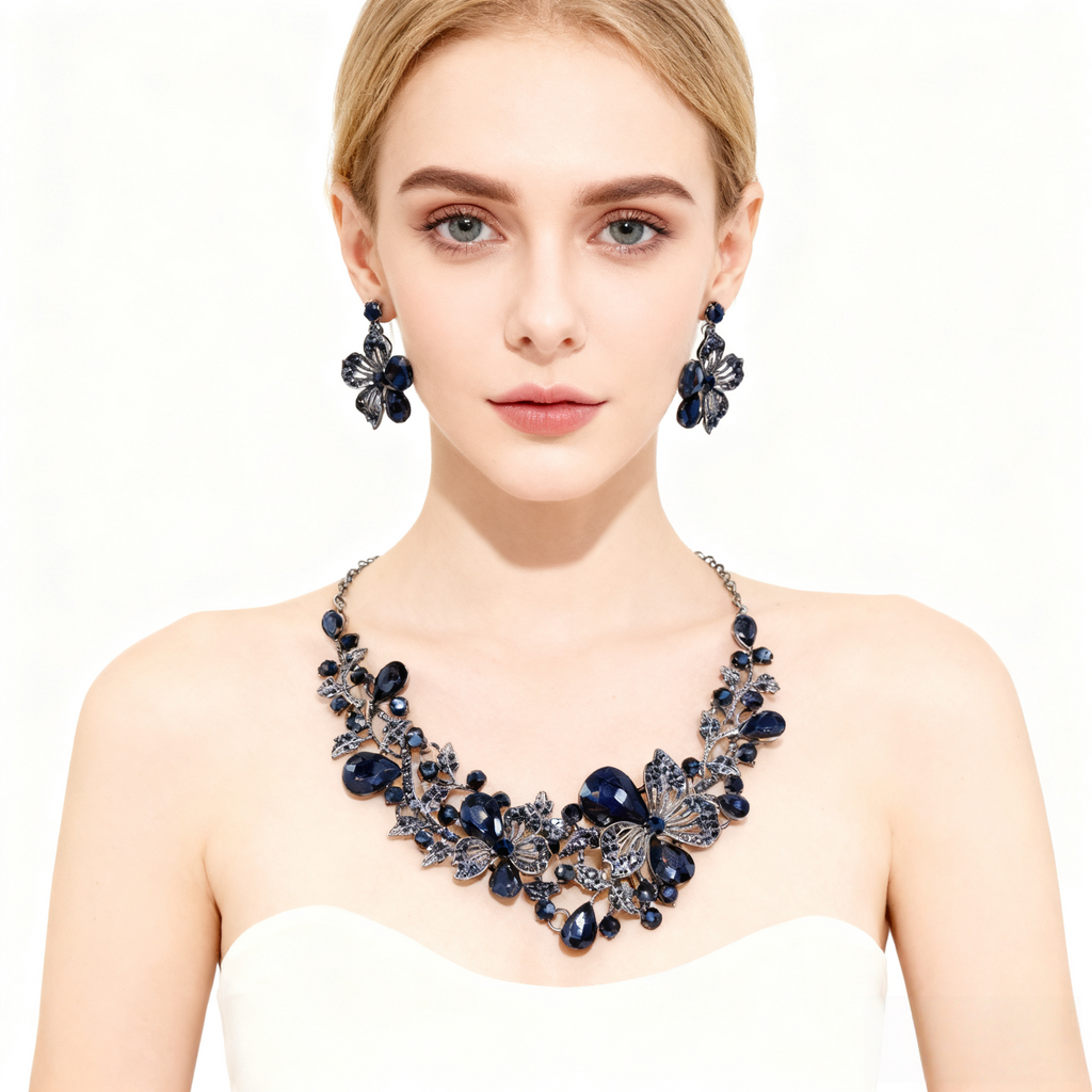 Crystal Flower Cluster Necklace & Earring Set
