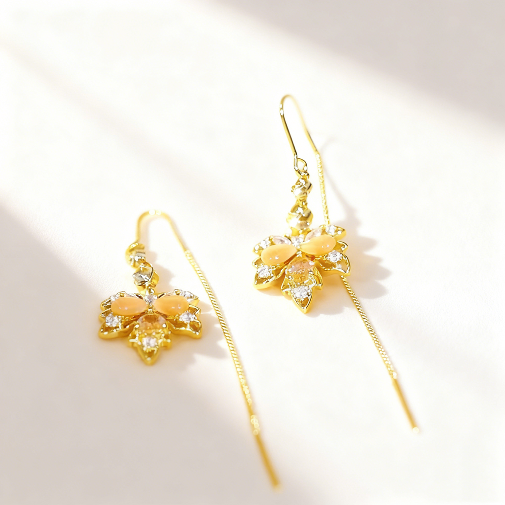 Golden Maple Leaf Tassel Earrings