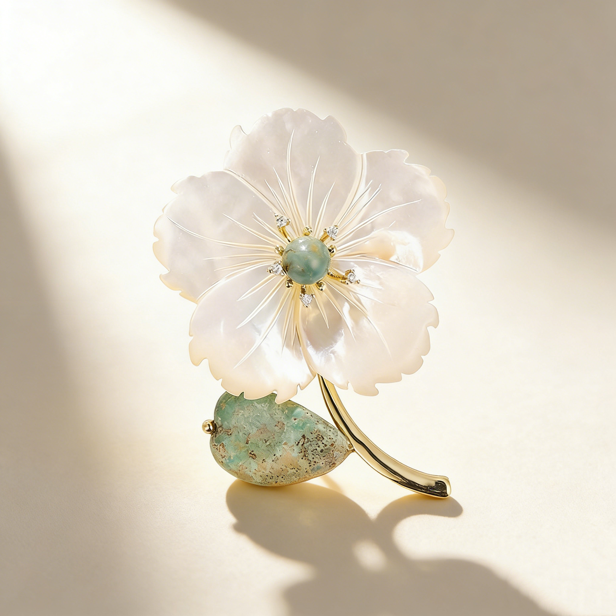 Imperial Jasper Shell Flower Brooch