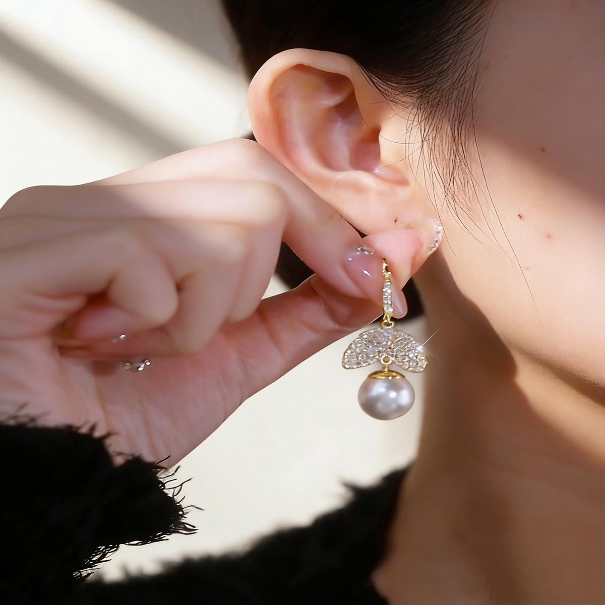 Leaf and Pearl Earrings