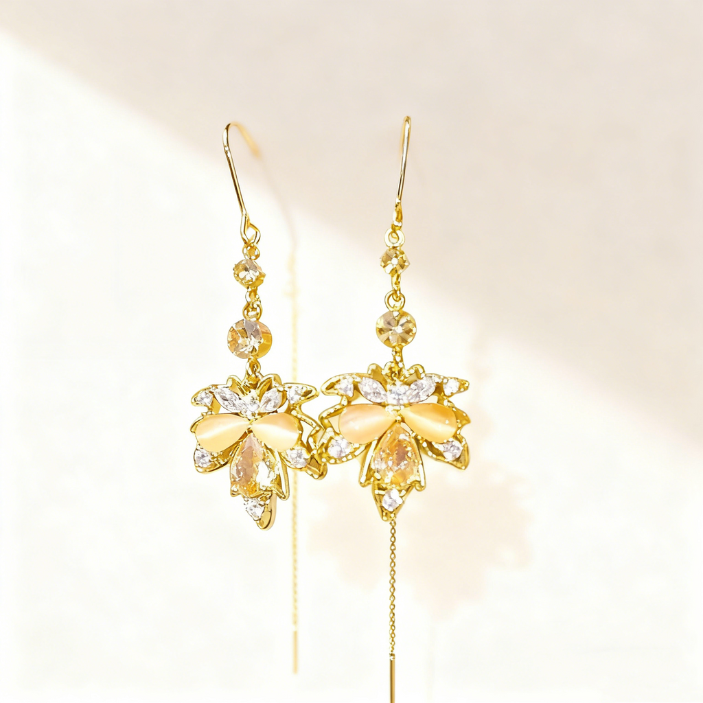 Golden Maple Leaf Tassel Earrings