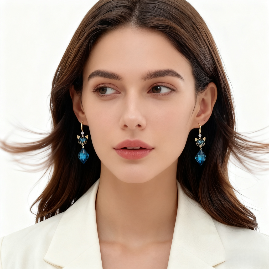 Blue Crystal Fox Earrings