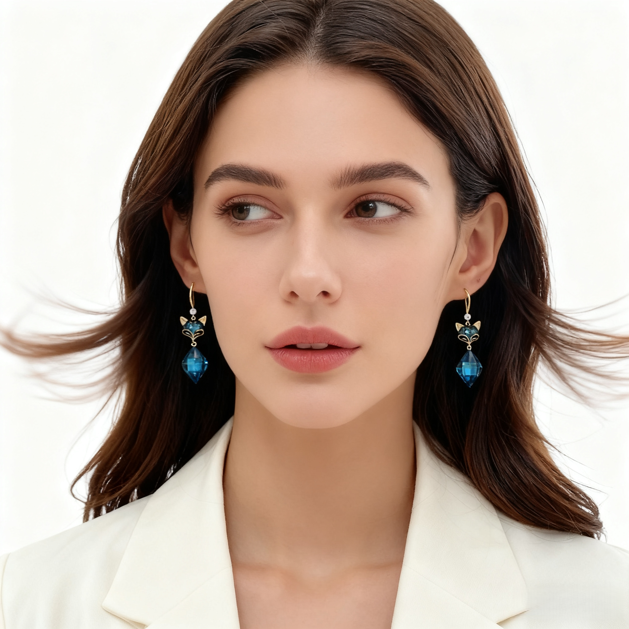 Blue Crystal Fox Earrings