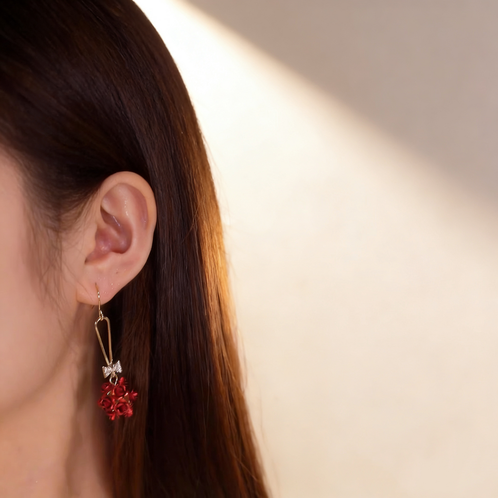 Red Rose Bow Earrings