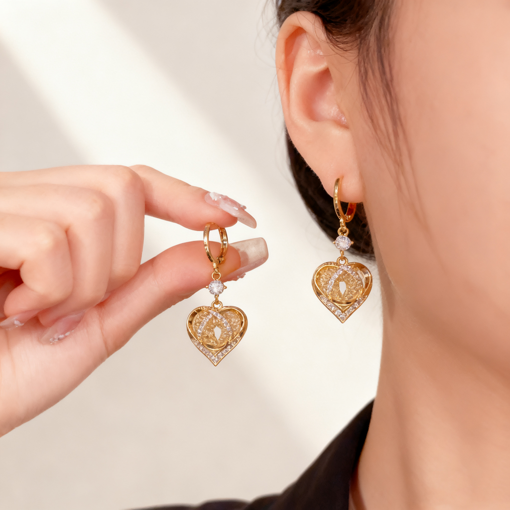 Heart Hollow Diamond Earrings