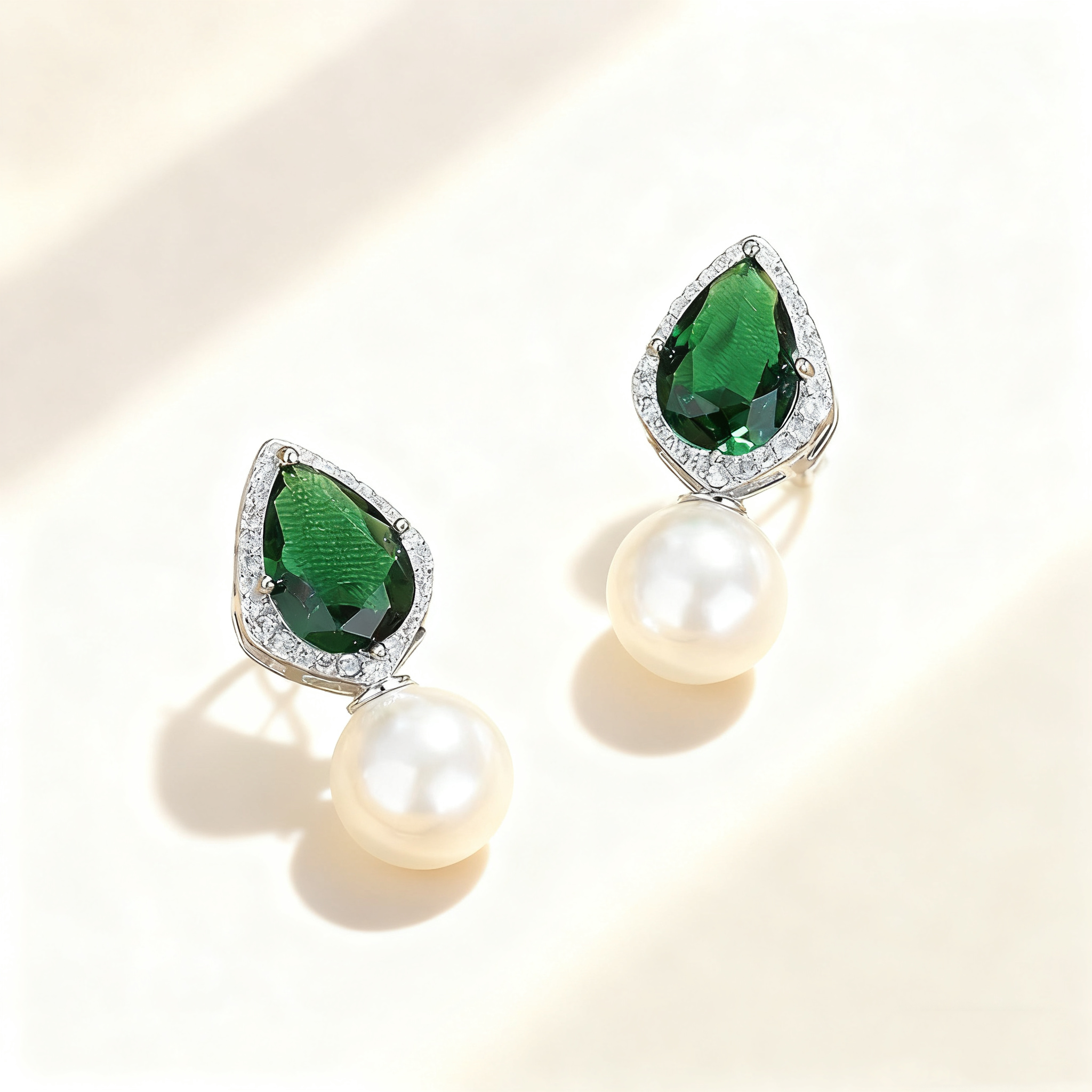 Green Crystal Pavé Pearl Earrings