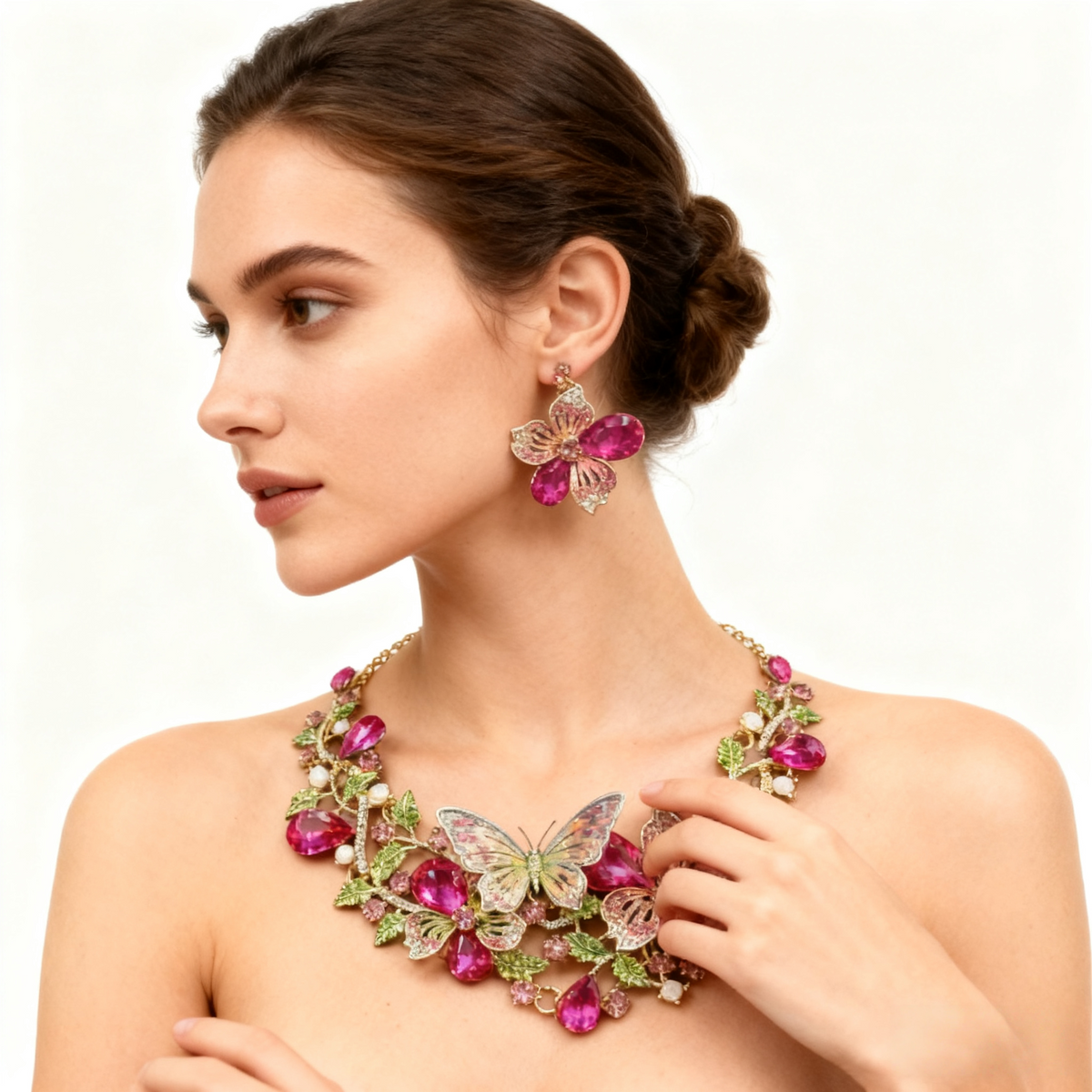Crystal Flower Cluster Necklace & Earring Set