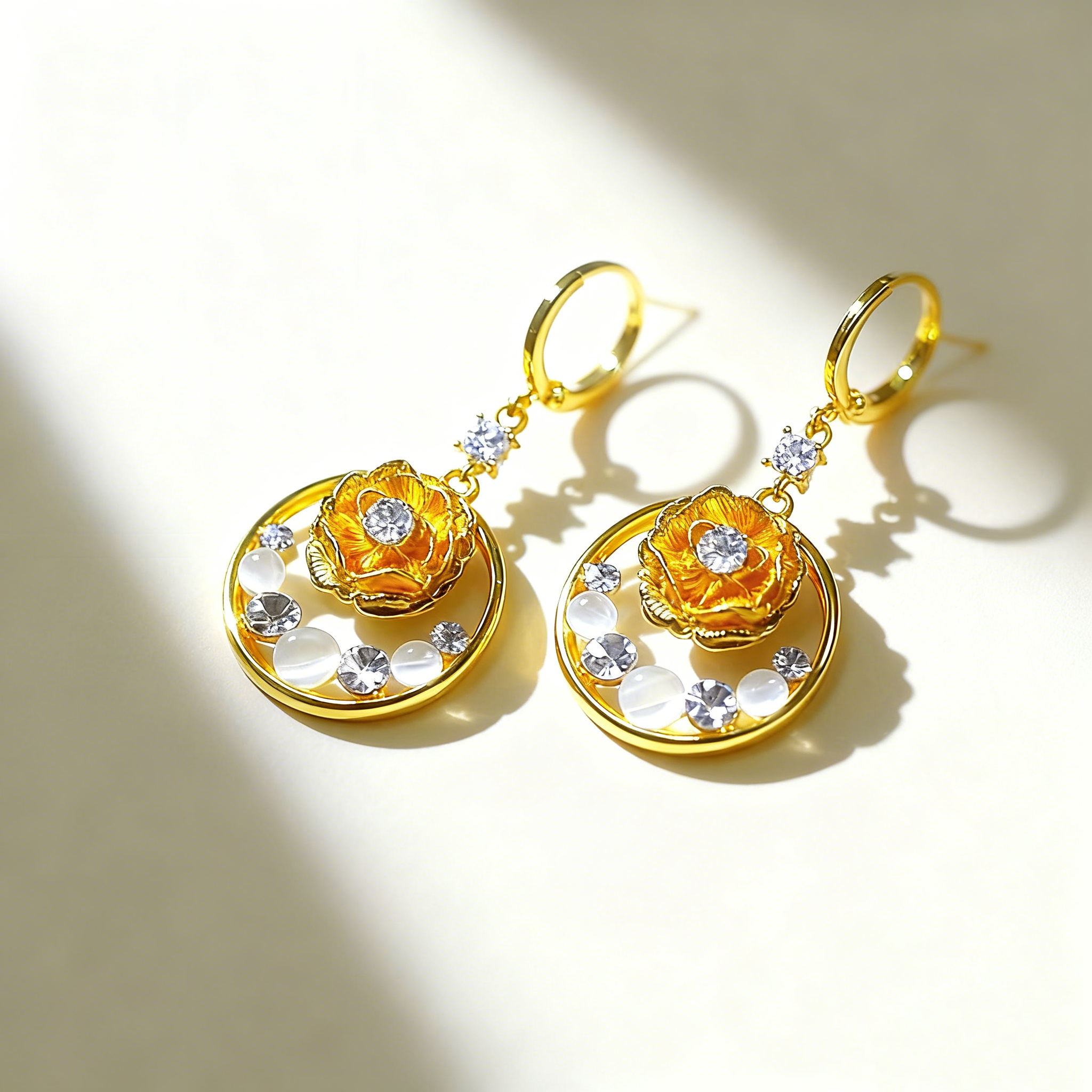 Golden Flower Diamond Earrings
