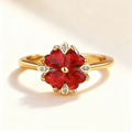 Heart-Cut Red Crystal Ring with Pavé Diamonds