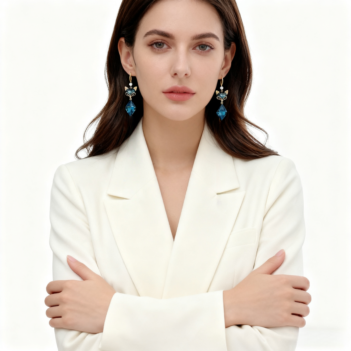 Blue Crystal Fox Earrings