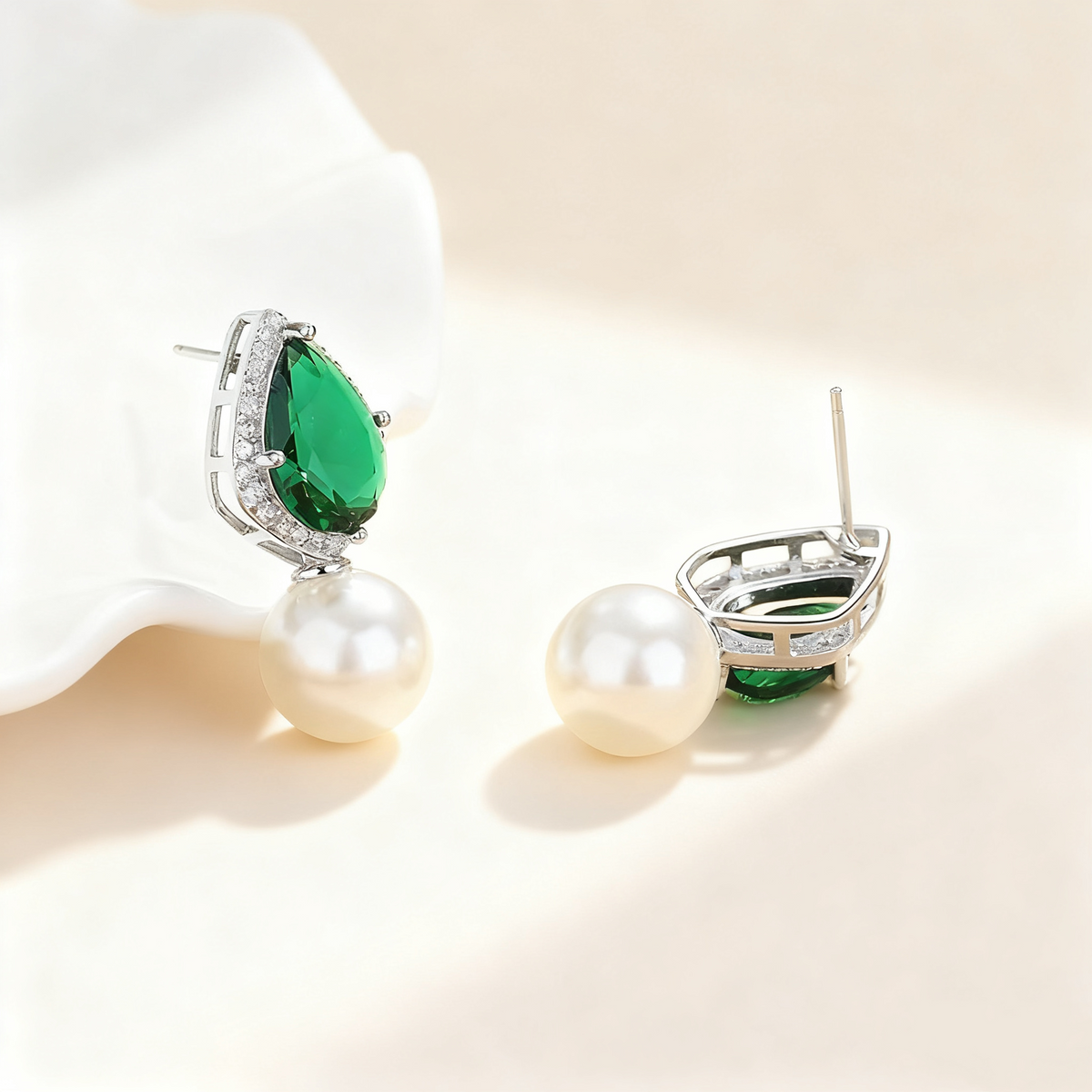 Green Crystal Pavé Pearl Earrings