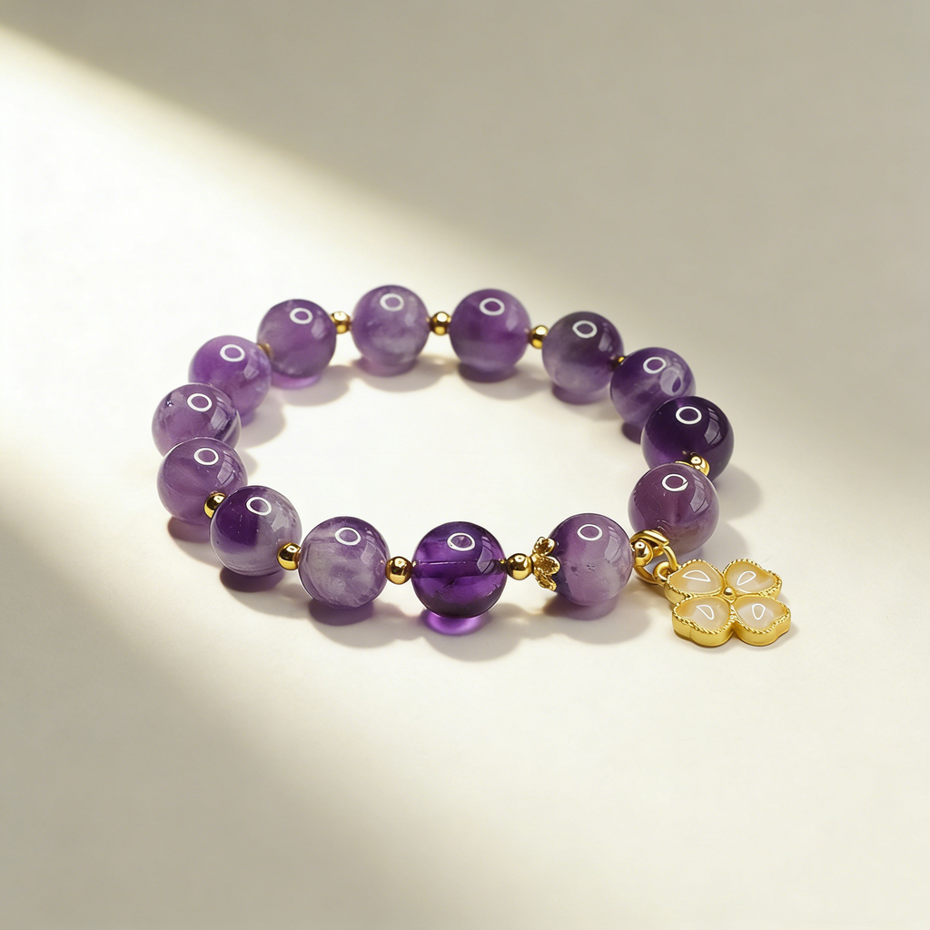 Four-Leaf Clover Natural Amethyst Bracelet