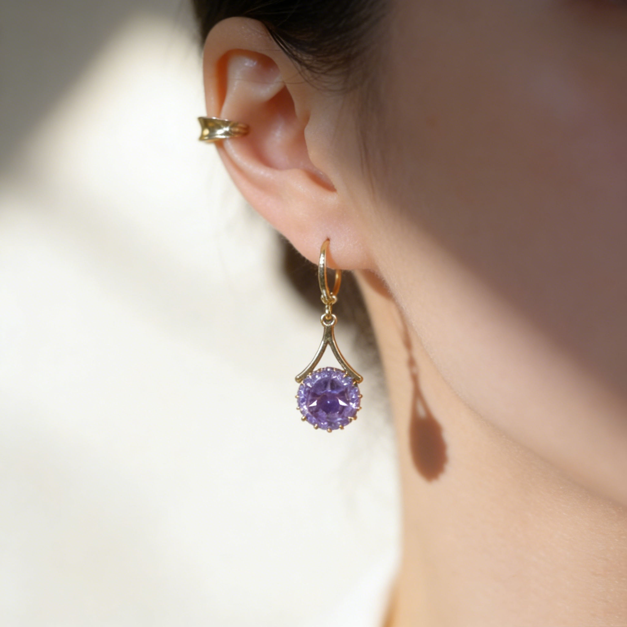 Vintage Natural Amethyst Halo Earrings