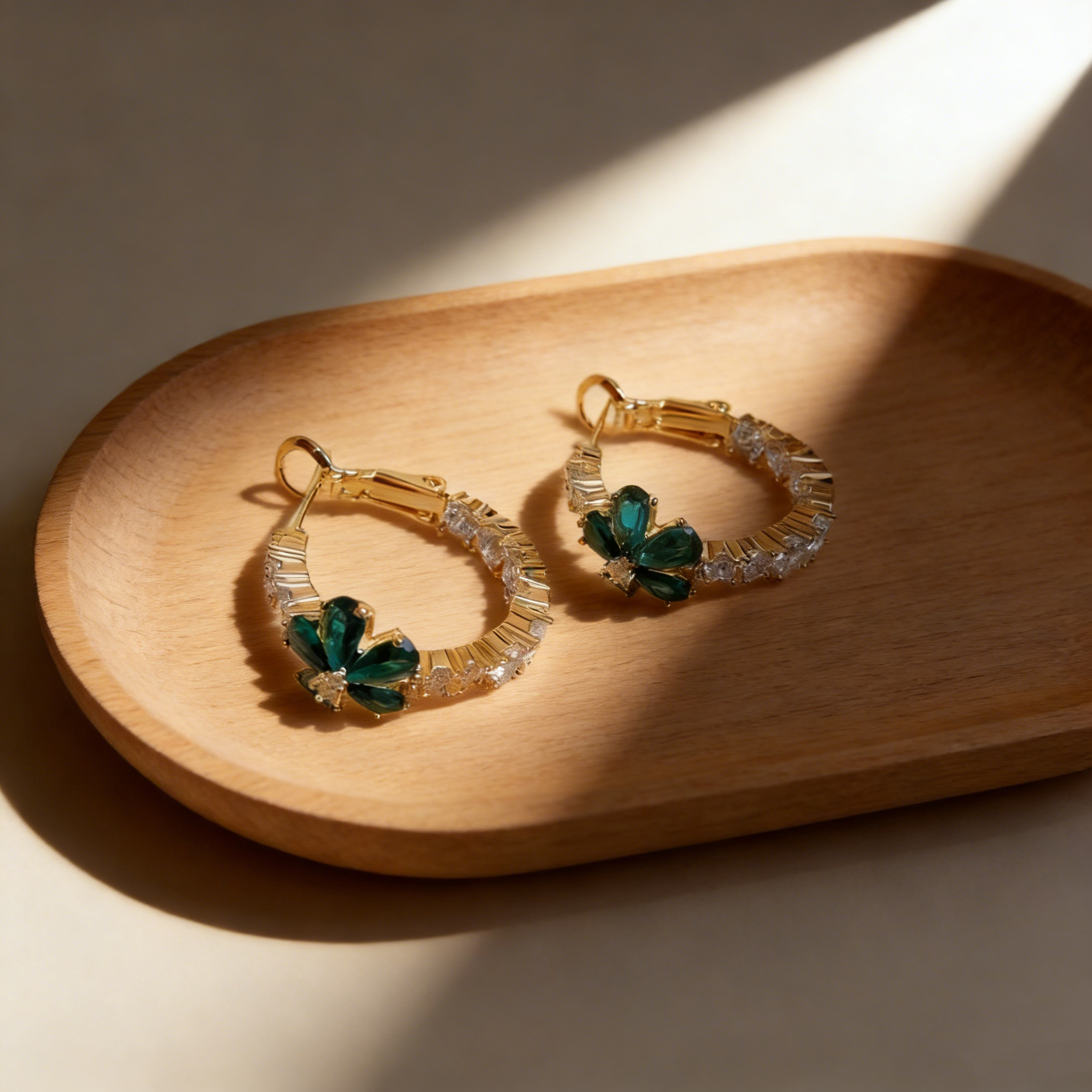 Natural Green Crystal Flower Earrings