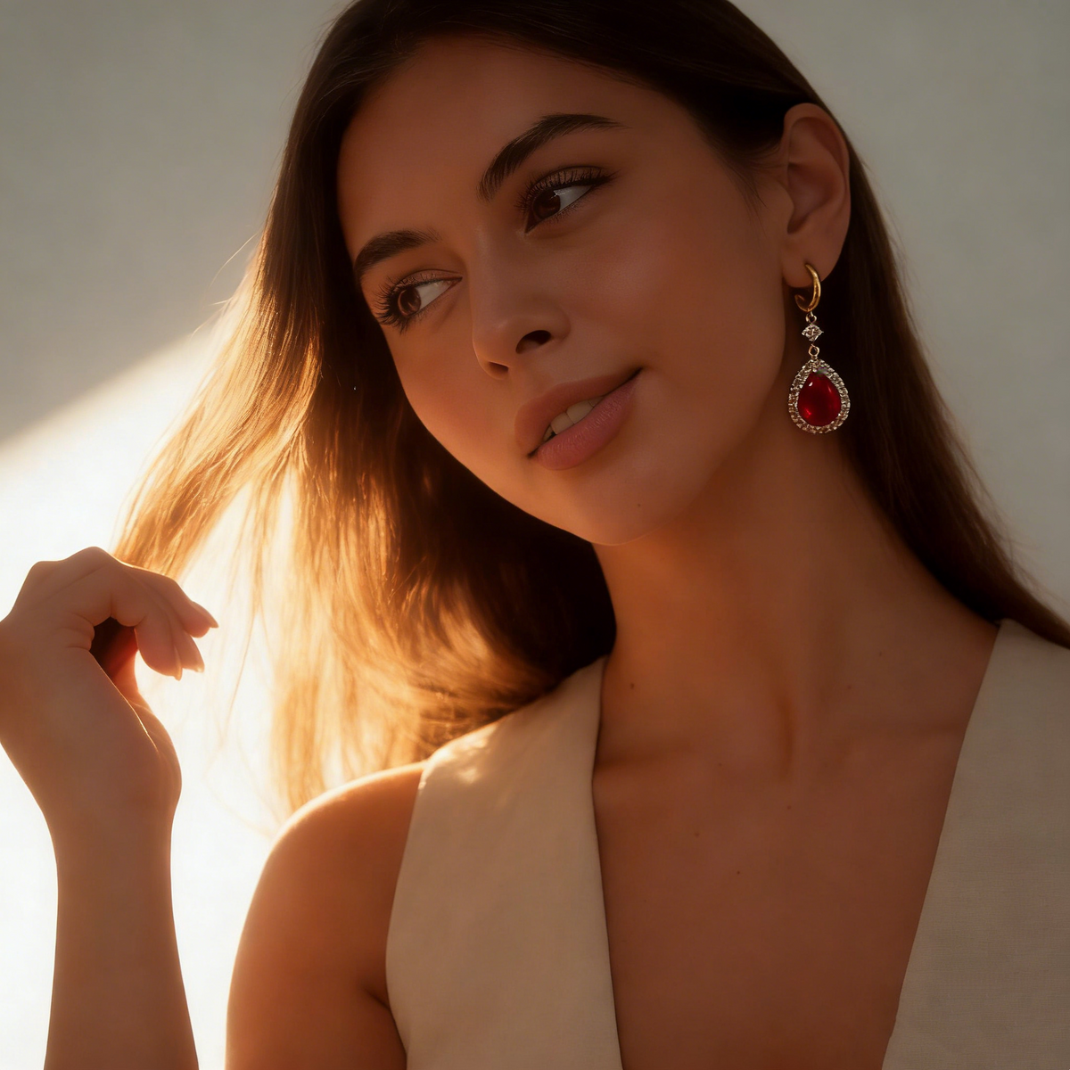Natural Red Crystal Waterdrop Earrings